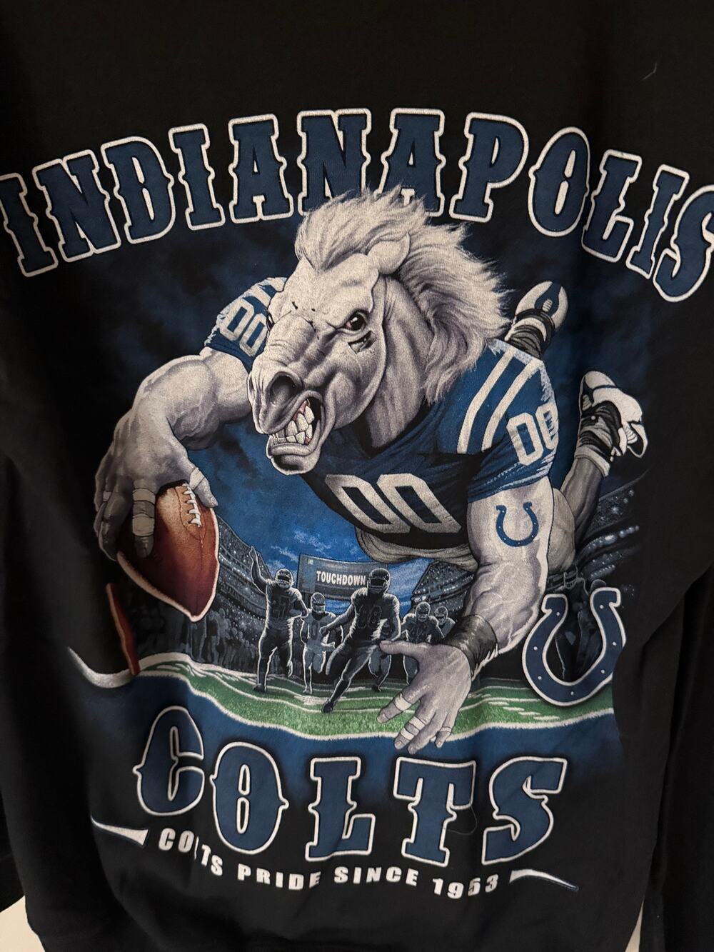 Majestic Indianapolis Colts Men's Black Mascot Graphic Hoodie Size Medium -NWT
